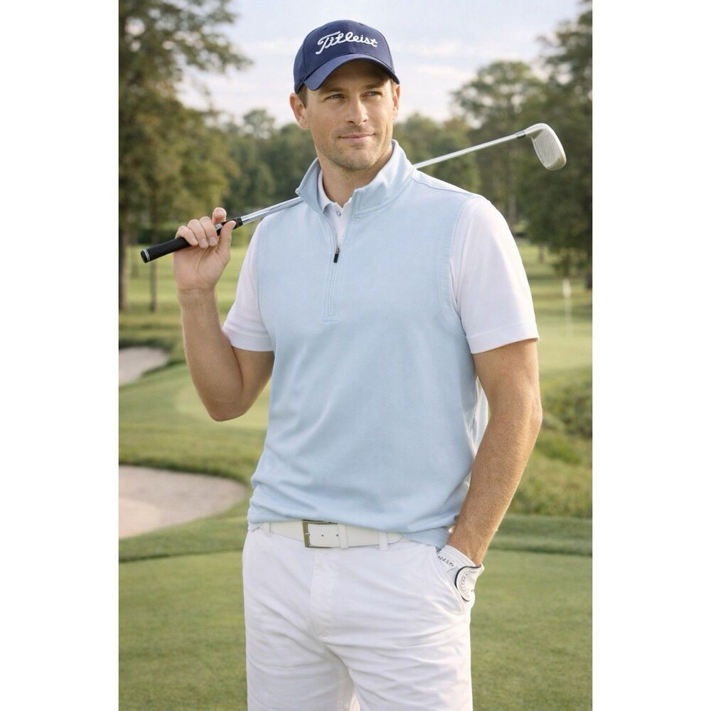 Hickey Freeman Mens Size Large Golf Vest Light Blue Quarter Zip Stretch